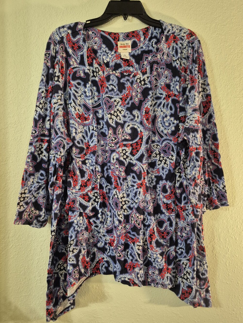 Ruby Rd. Navy Paisley Tunic with Red & Light Blue Accents